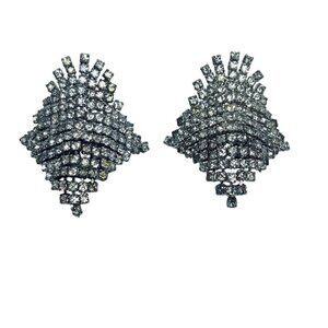 Silver Tone Rhinestone Shoe Clips Elegant Formal Footwear Design Accessory (5870